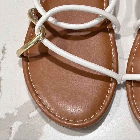 Shade & Shore | Women’s White and Gold Flat Summer Sandals Size 8 - Picture 2 of 8